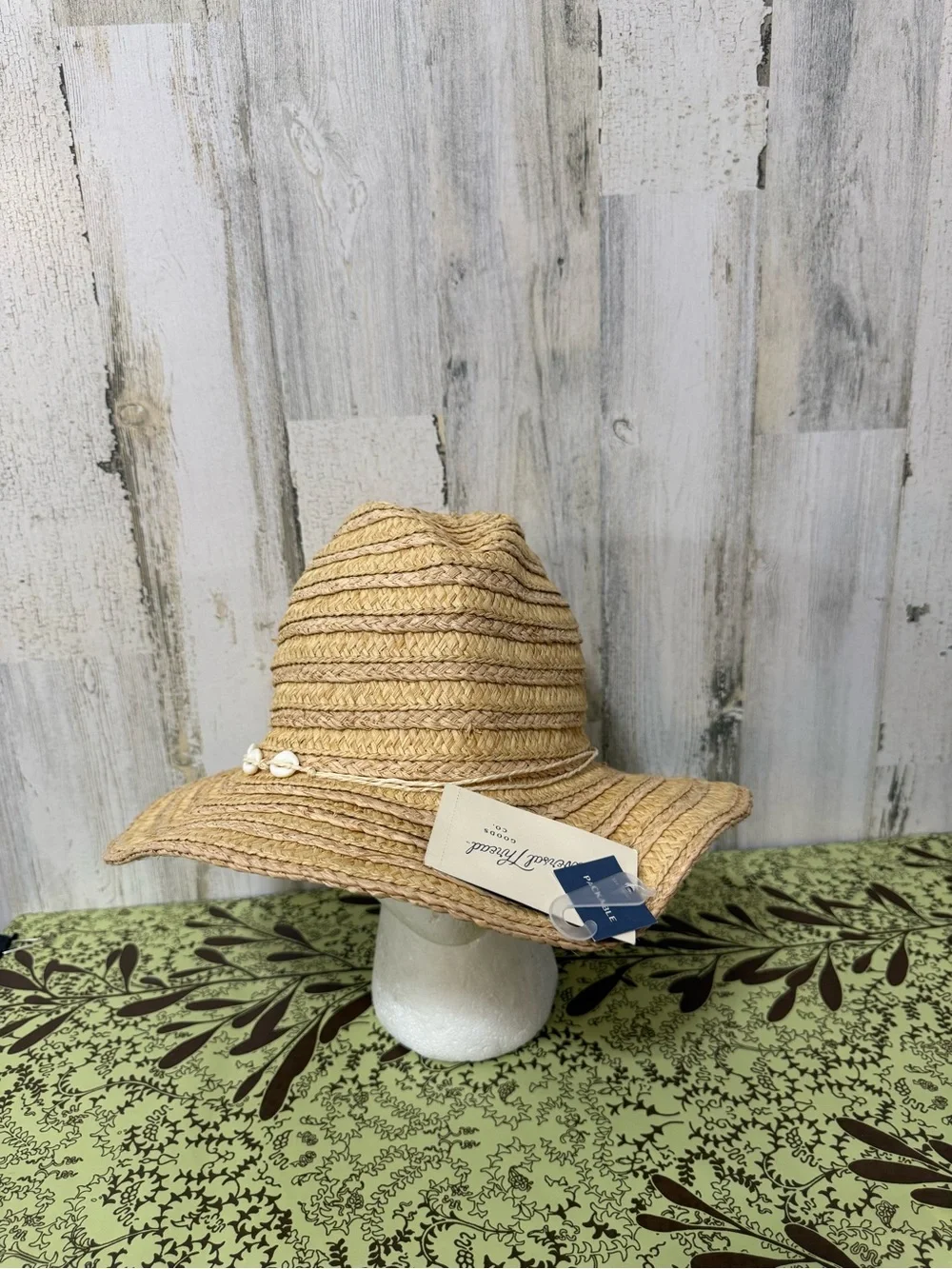 Universal Thread Natural Straw Sun Hat with Shell Trim Packable